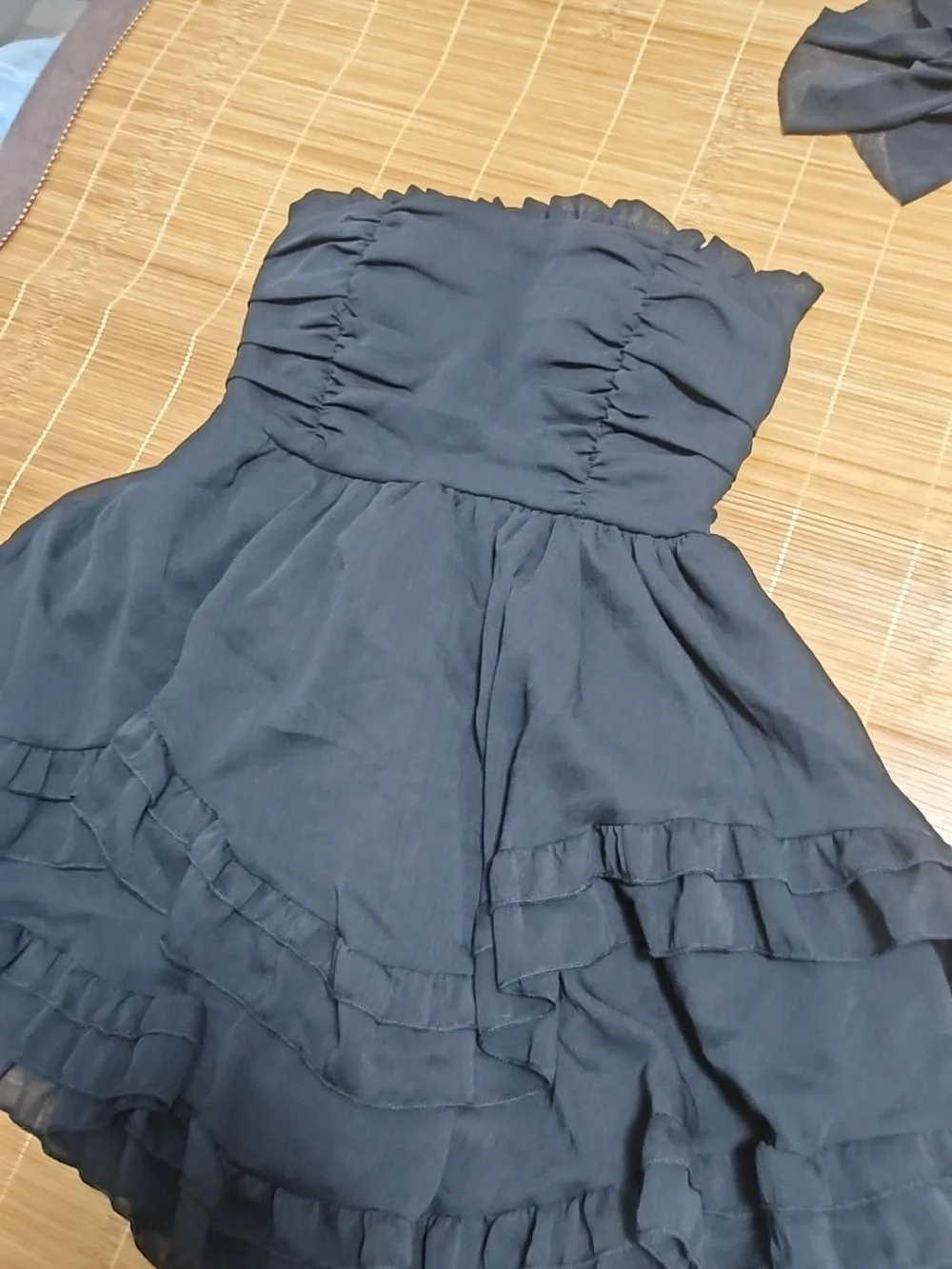 Girls Black Strapless Ruffle Party Dress